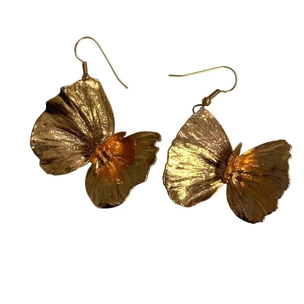 Gold Butterfly Dangle Earrings Mariposa Lightweight Statement Boho Festival